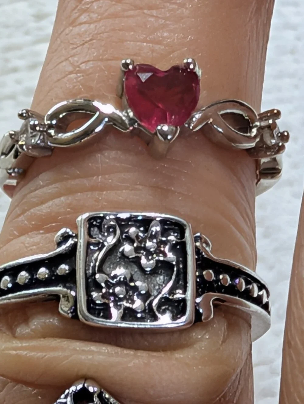 Three Silver Turquoise Floral Ruby Size 7 Ring Bundle